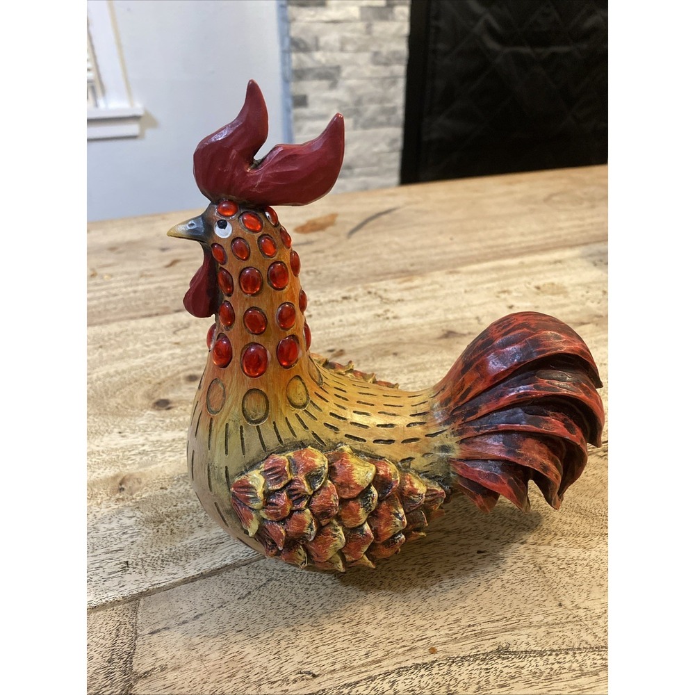 Resin Chicken Bejeweled Rooster Figurine Collectible Sculpture Whimsical 8" - Picture 3 of 15